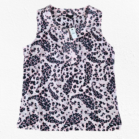 Talbots Pink Animal Print Paisley Trapunto Popover Sleeveless Blouse Size Medium - Picture 1 of 7